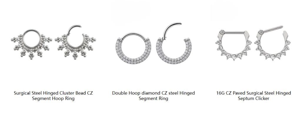 16G Surgical Steel CZ & Opal Septum Clicker